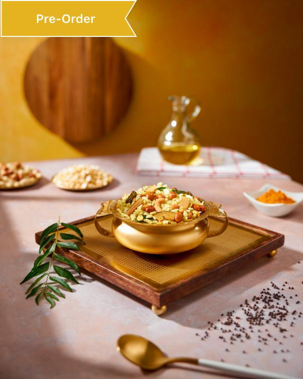 A scrumptuous chivda snack in a traditional indian bowl 